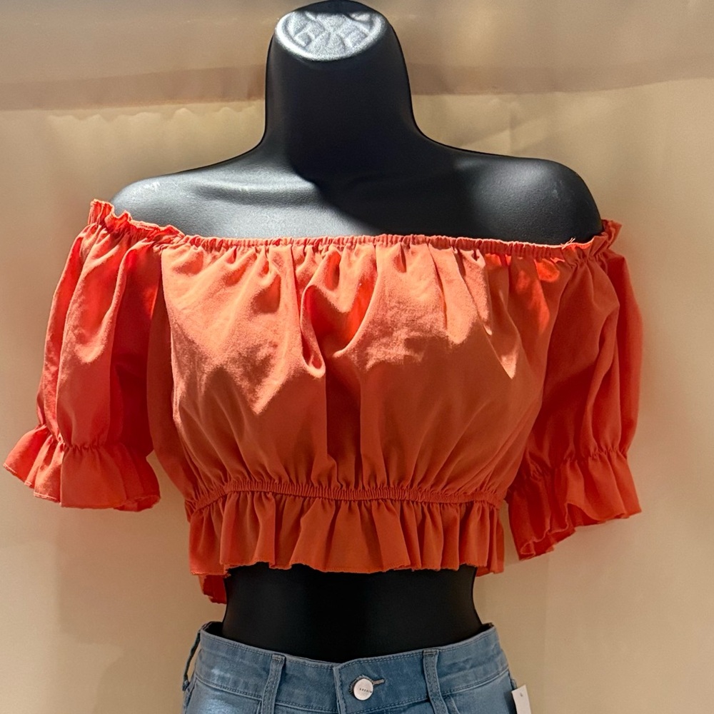 SHEIN Orange Off-Shoulder Crop Top